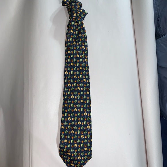 auth BURBERRY silk twill NECKTIE foliage + acorns - Picture 4 of 4